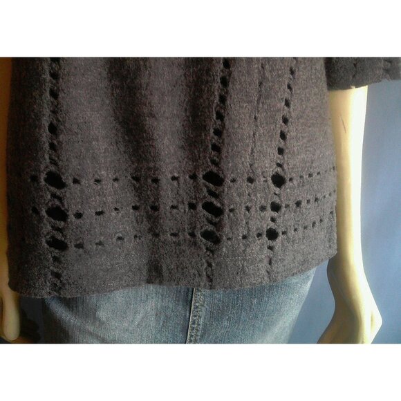 Tory Burch Gray Wool Holes Black Lined Frayed Sweater Sm - Picture 6 of 13